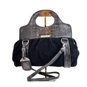 Renato Angi Venezia Black Croc Handle Leather Velvet Italian Crossbody Handbag